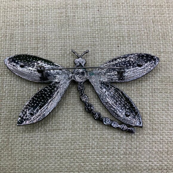 Dragonfly Enamel Multi Colored Rhinestone Gun Metal Brooch Pin - Picture 3 of 8